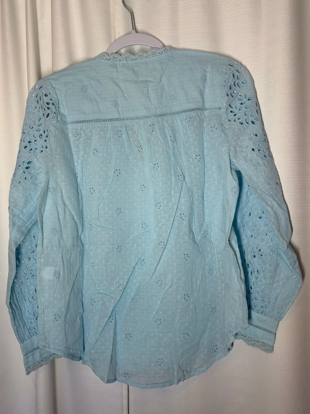 Sundance Valeria Eyelet Floral Aqua Button Up Shirt PS Boho Prairie Cottagecore - Picture 6 of 10